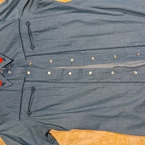 ASOS Denim Embroidered Flower Collar Western Shirt Women's Size 16